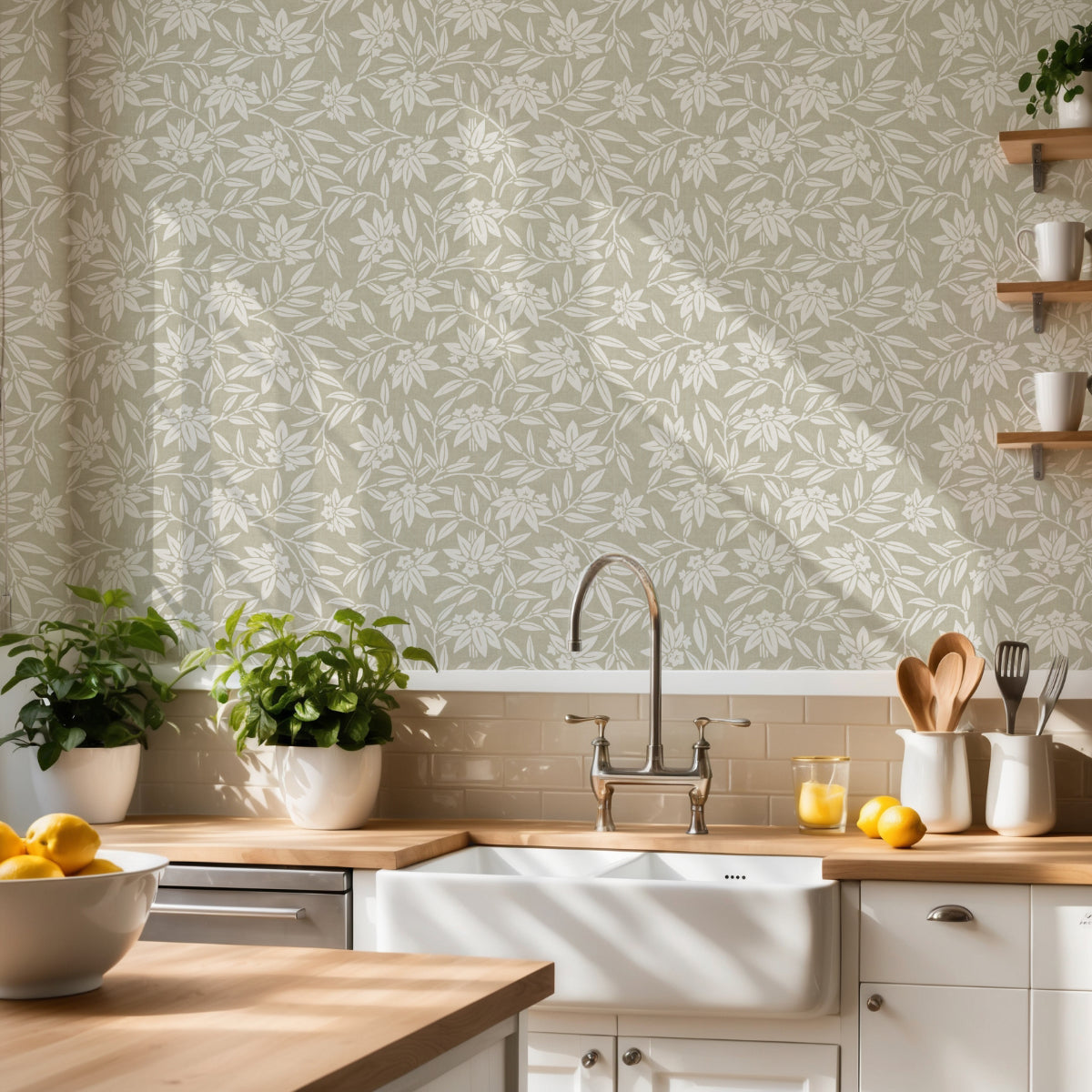 Japandi Botanical Wallpaper – Scandinavian Minimalist Floral Design