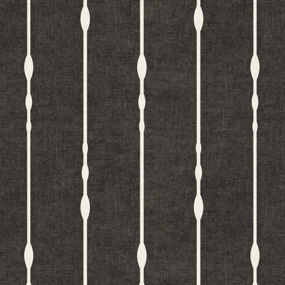 Vertical striped wallpaper in Black and White in living room with white panelling and table lamp