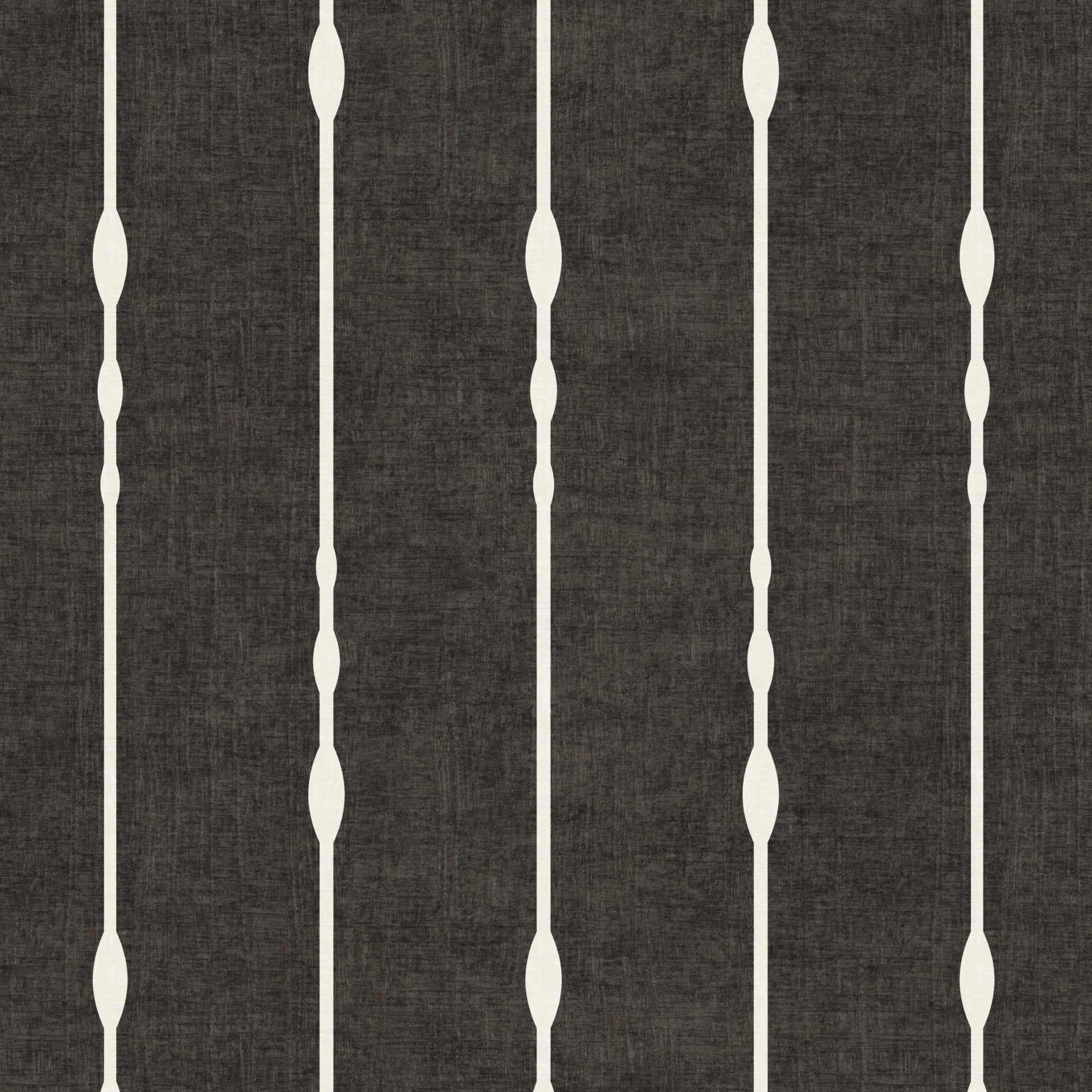 Vertical striped wallpaper in Black and White in living room with white panelling and table lamp