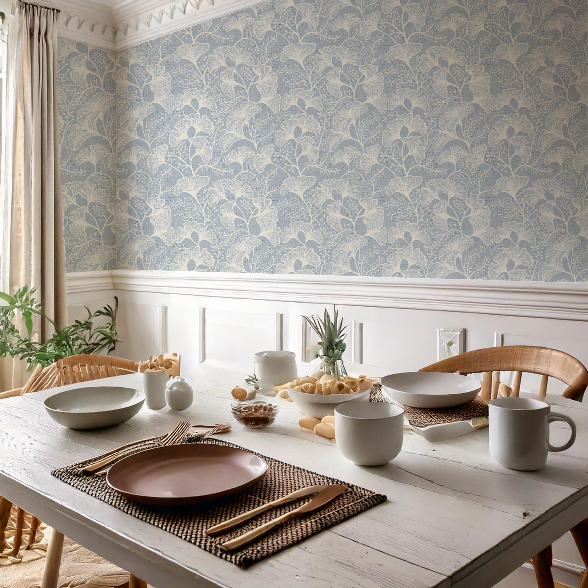 Japandi Botanical Ginkgo Wallpaper: Modern Zen Wall Mural – Peel and Stick, Removable, Traditional & Vinyl Options