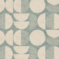 Mid-century modern geometric wallpaper close up pattern detail in teal and cream