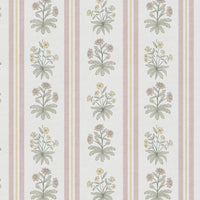 Pink and yellow floral striped wallpaper pattern close-up