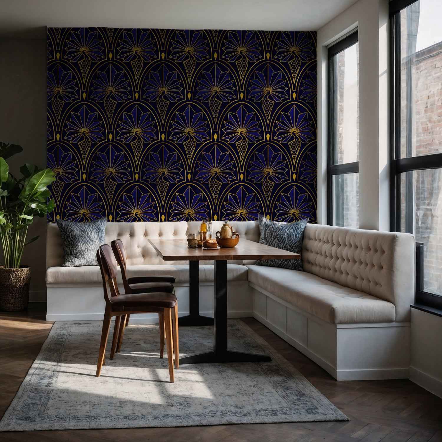 Art Deco Peacock Wallpaper: Gatsby 1920s Vintage Glam. Gold & Silver Luxe Design in Teal, Pink, Blue, Charcoal