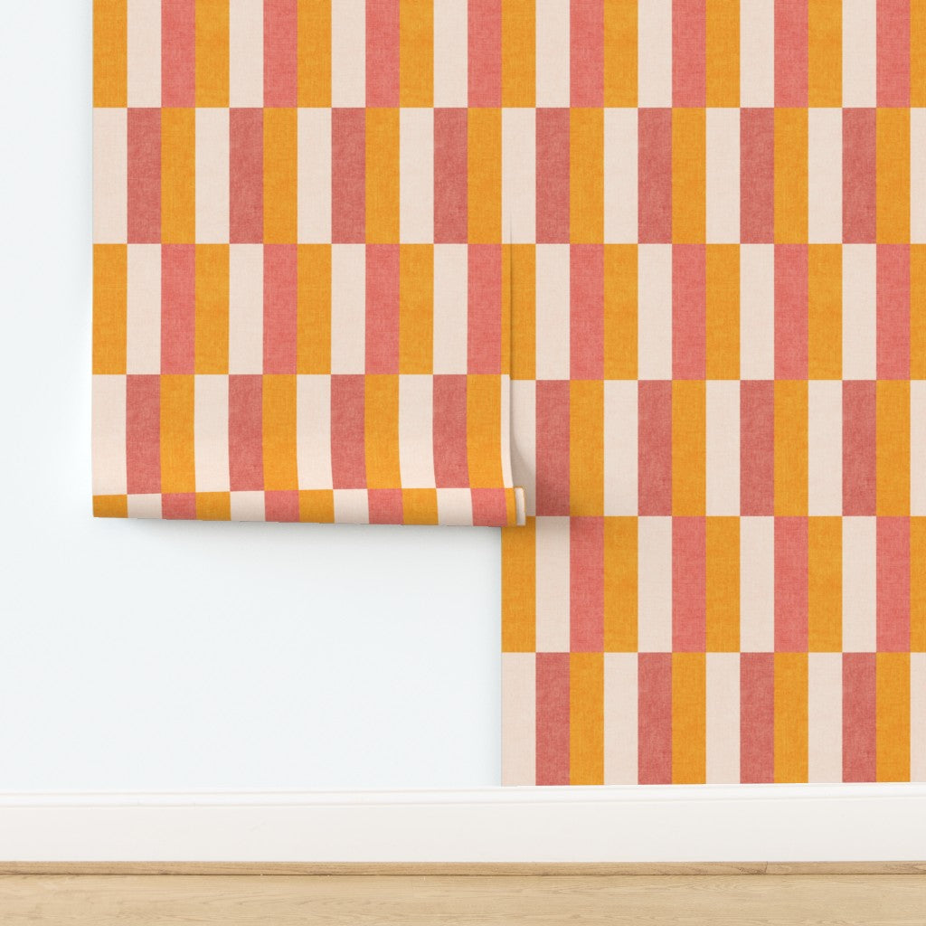 Orange and Pink Retro Wide Striped Wallpaper roll, eco-friendly made-to-order finish