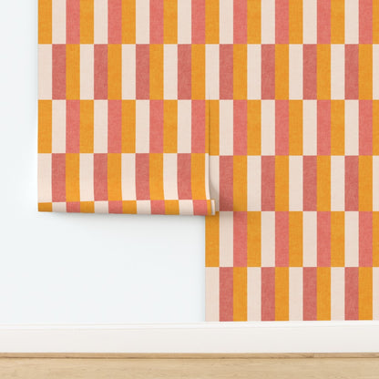 Orange and Pink Retro Wide Striped Wallpaper roll, eco-friendly made-to-order finish