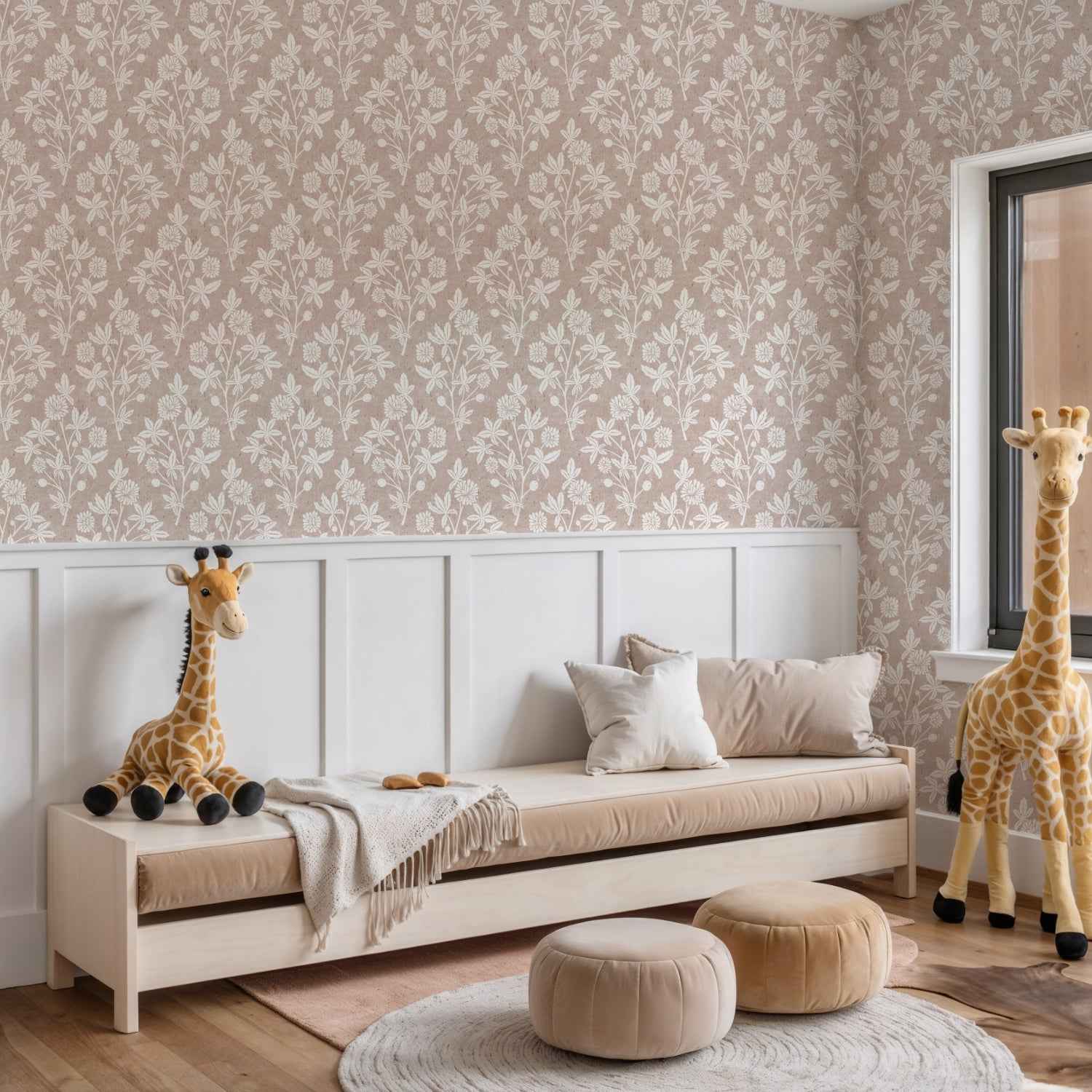 Block Print Floral Geometric Wallpaper: Classic Vintage Botanical Farmhouse Pattern