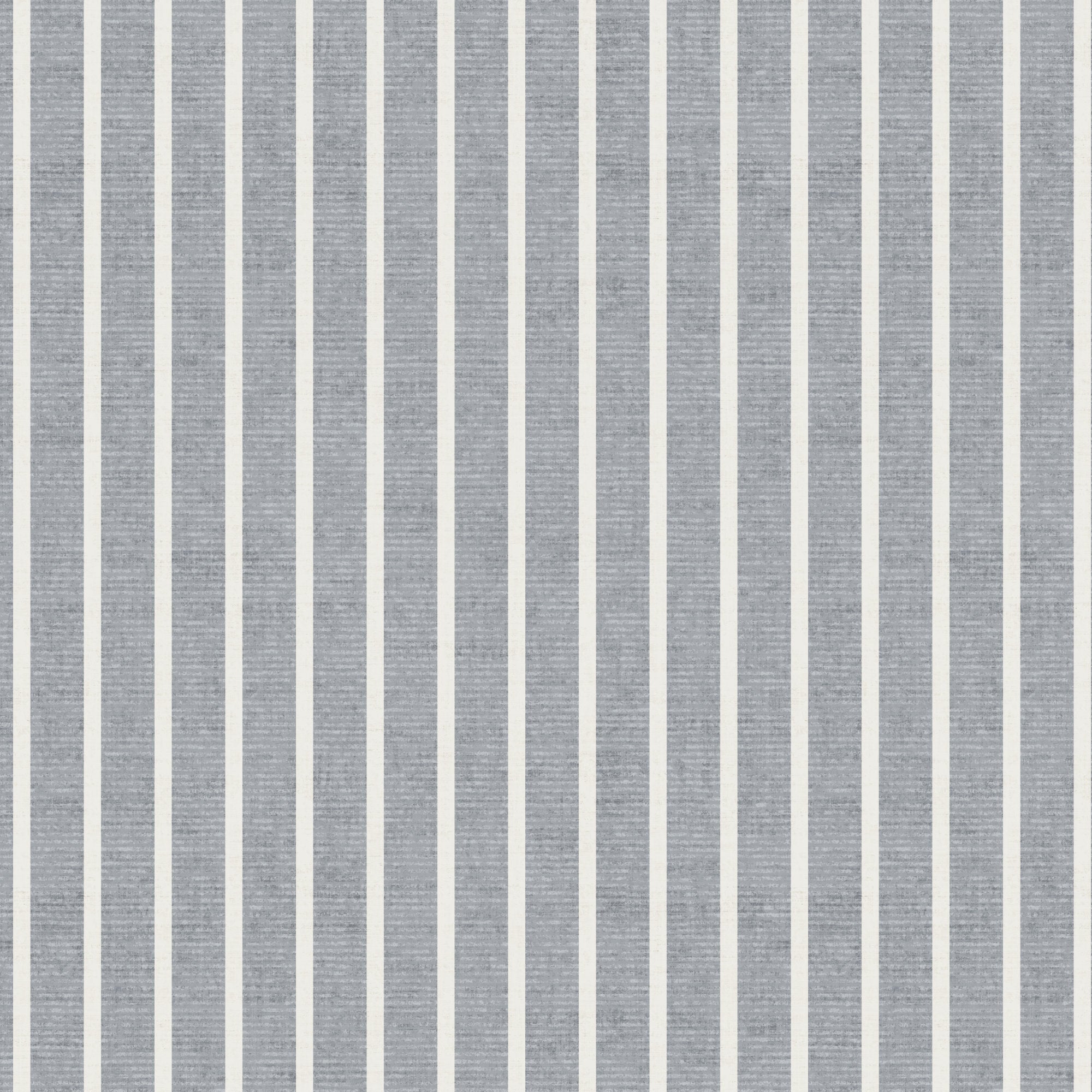 A close-up of light grey pinstripe wallpaper, fine vertical stripes on a soft linen-textured ground