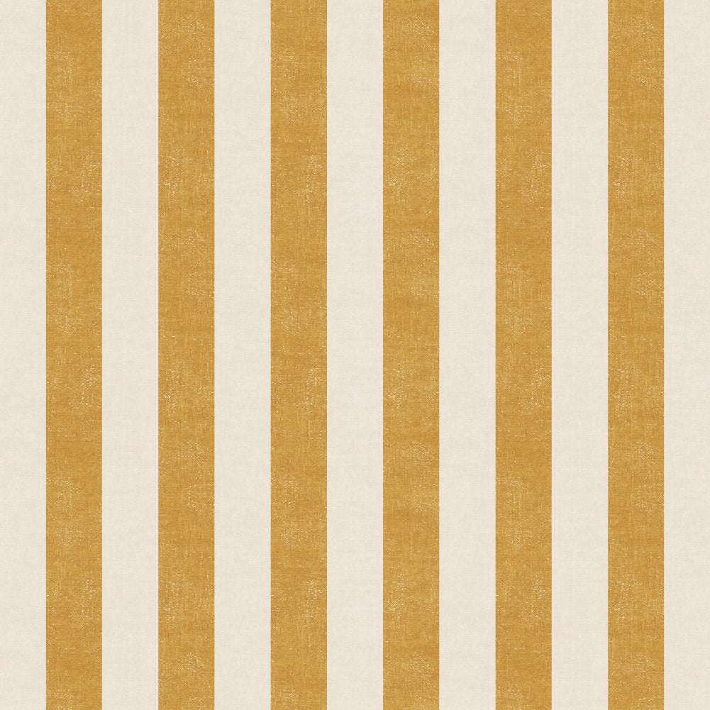 Textured extra-wide vertical stripe wallpaper in mustard and cream