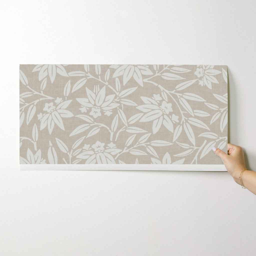 Japandi Botanical Wallpaper: Scandinavian Minimalist Floral Design in Taupe, Pink, Blue, Grey, Neutral, or Green