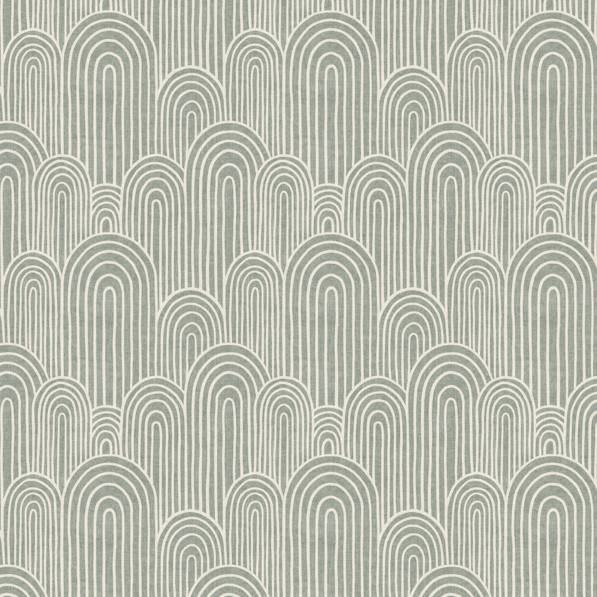 Arches wallpaper close up pattern detail in light sage green and cream