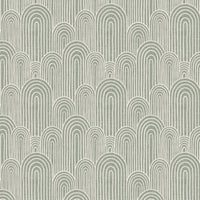 Arches wallpaper close up pattern detail in light sage green and cream