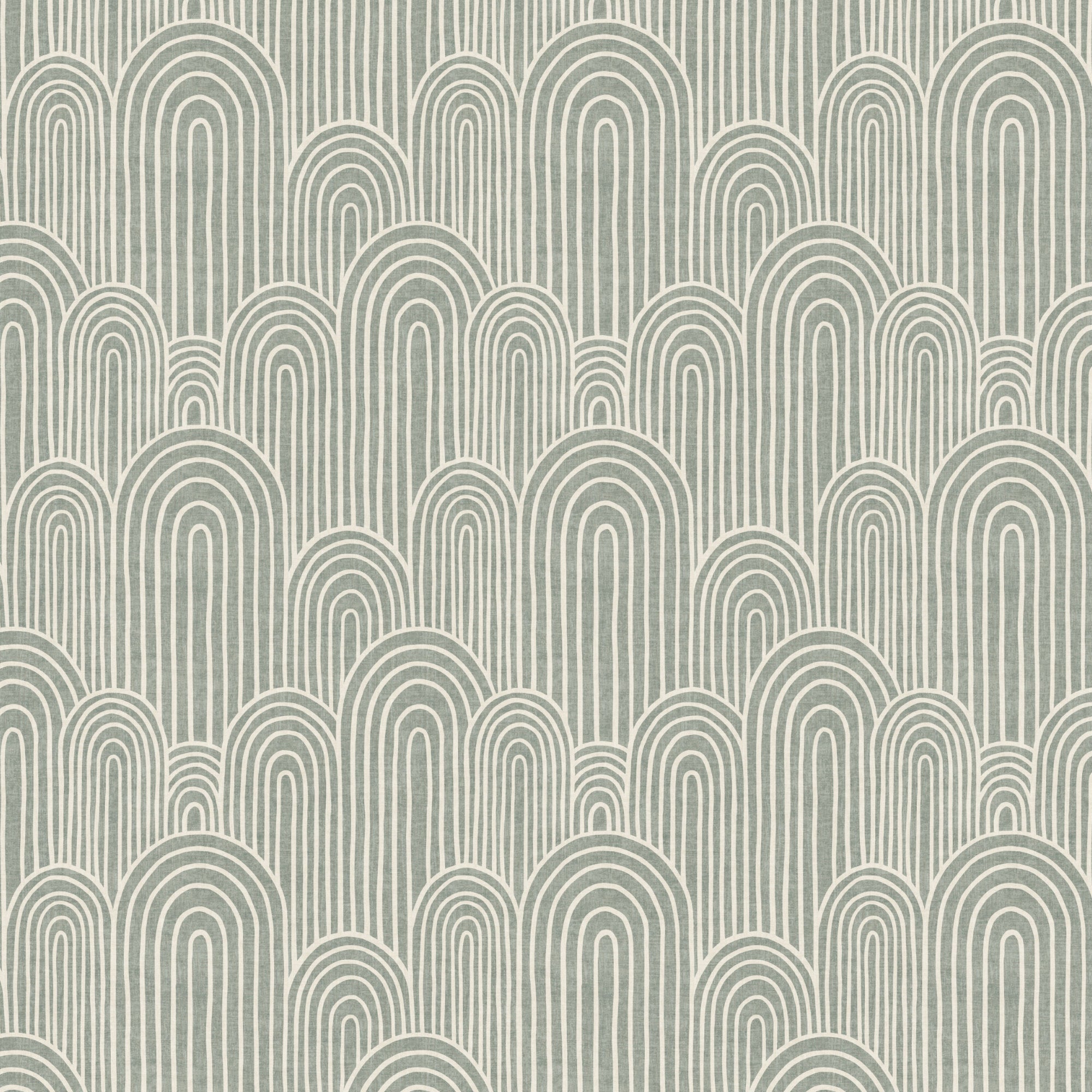 Arches wallpaper with hand-drawn arch outlines in muted green and cream.