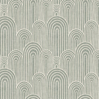 Close-up of sage green Scandinavian arches wallpaper pattern