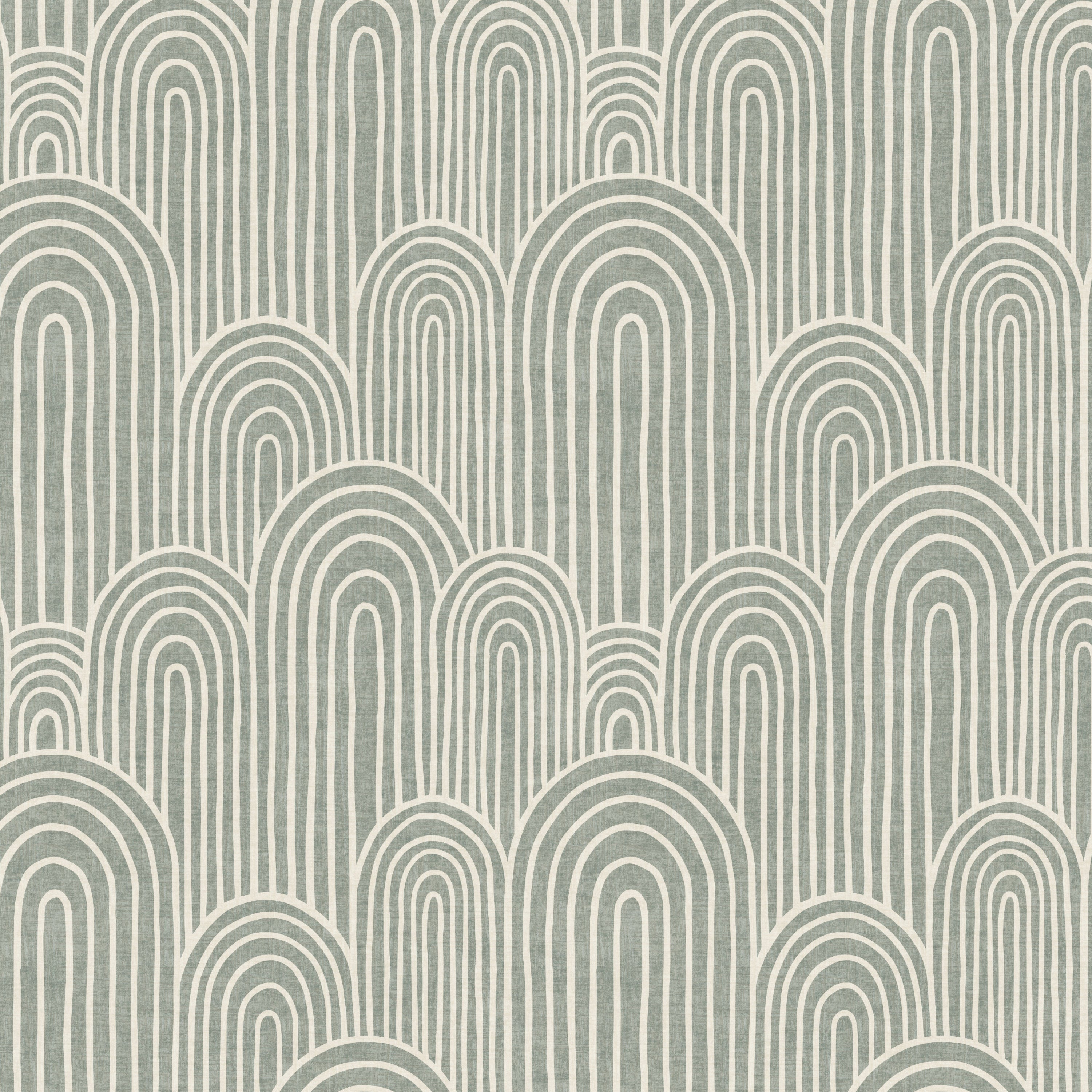 Close-up of sage green Scandinavian arches wallpaper pattern