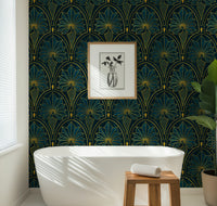 Art Deco Peacock Wallpaper: Gold Metallic Glamour for Luxurious Gatsby-Inspired Walls