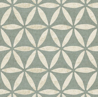 Close-up of teal geometric flower of life wallpaper pattern