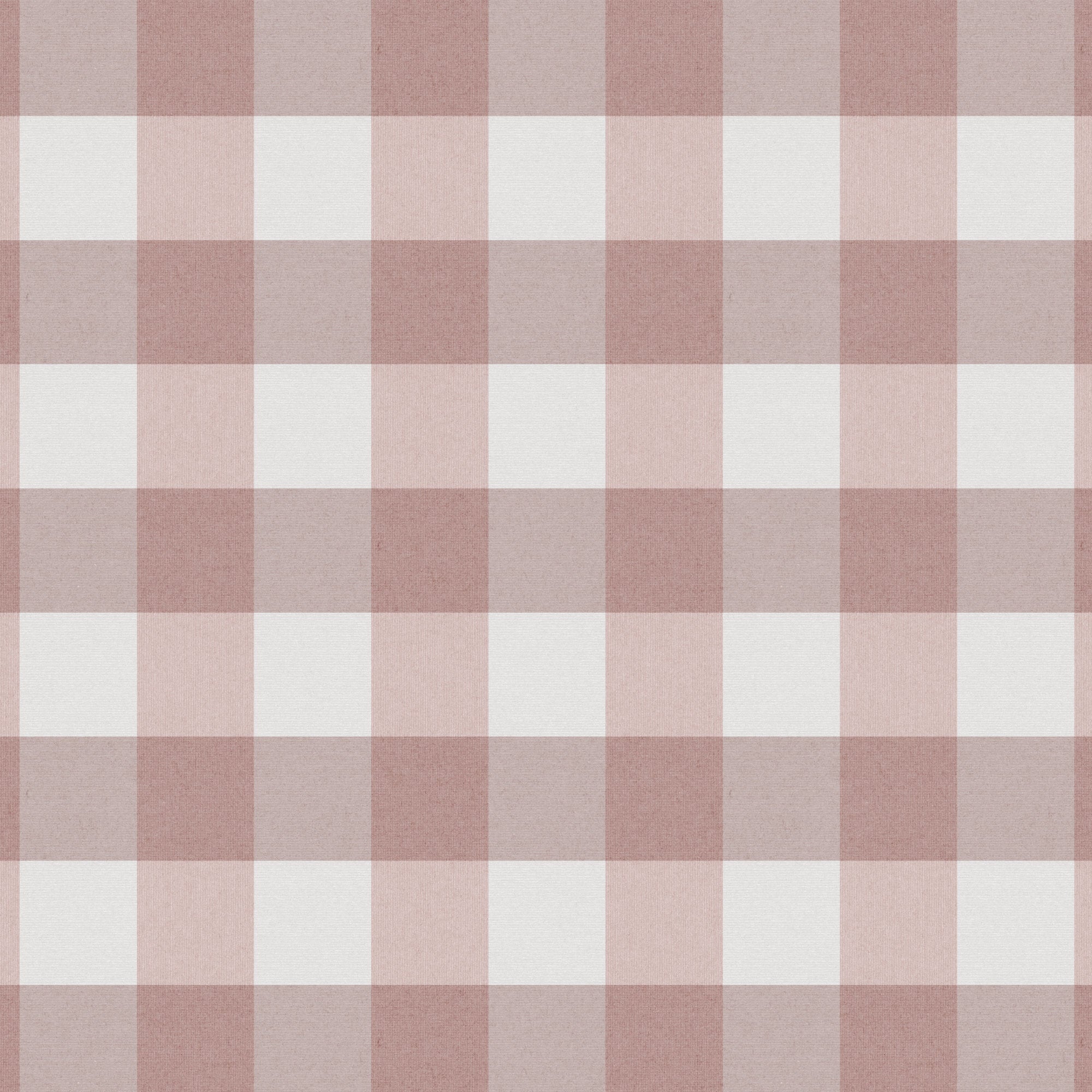 A close-up of a gingham wallpaper check pattern in dusty rose, blush pink, and off-white.