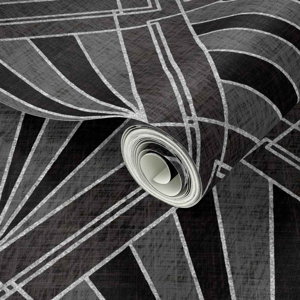 Art Deco Sunburst Diamond Wallpaper | Silver Geometric Design in Four Colours
