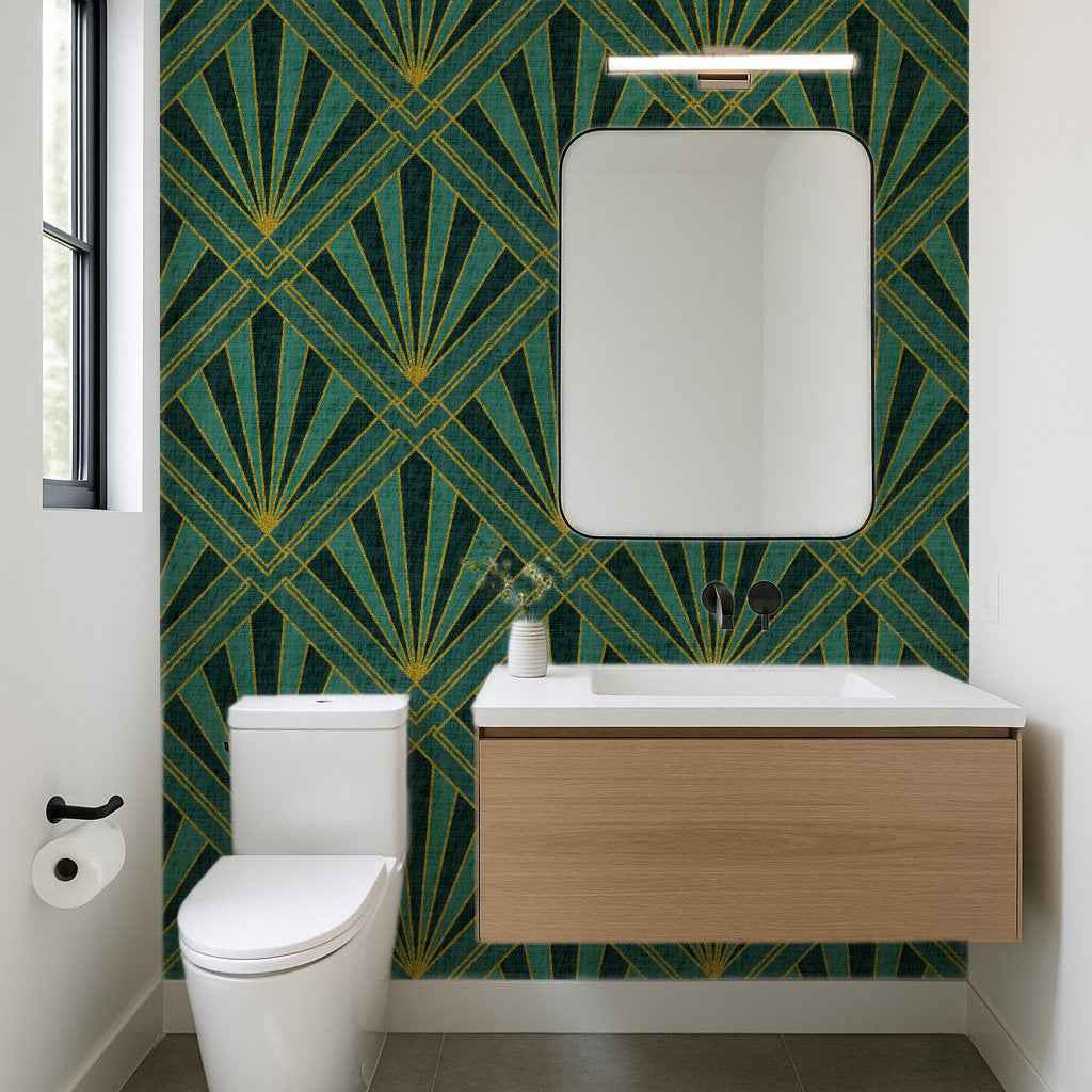 Art Deco Sunburst Diamond Wallpaper | Gold Geometric Design in Four Colours