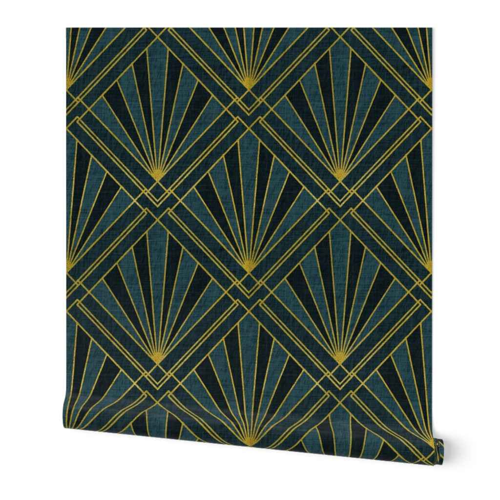 Art Deco Sunburst Diamond Wallpaper | Gold Geometric Design in Four Colours