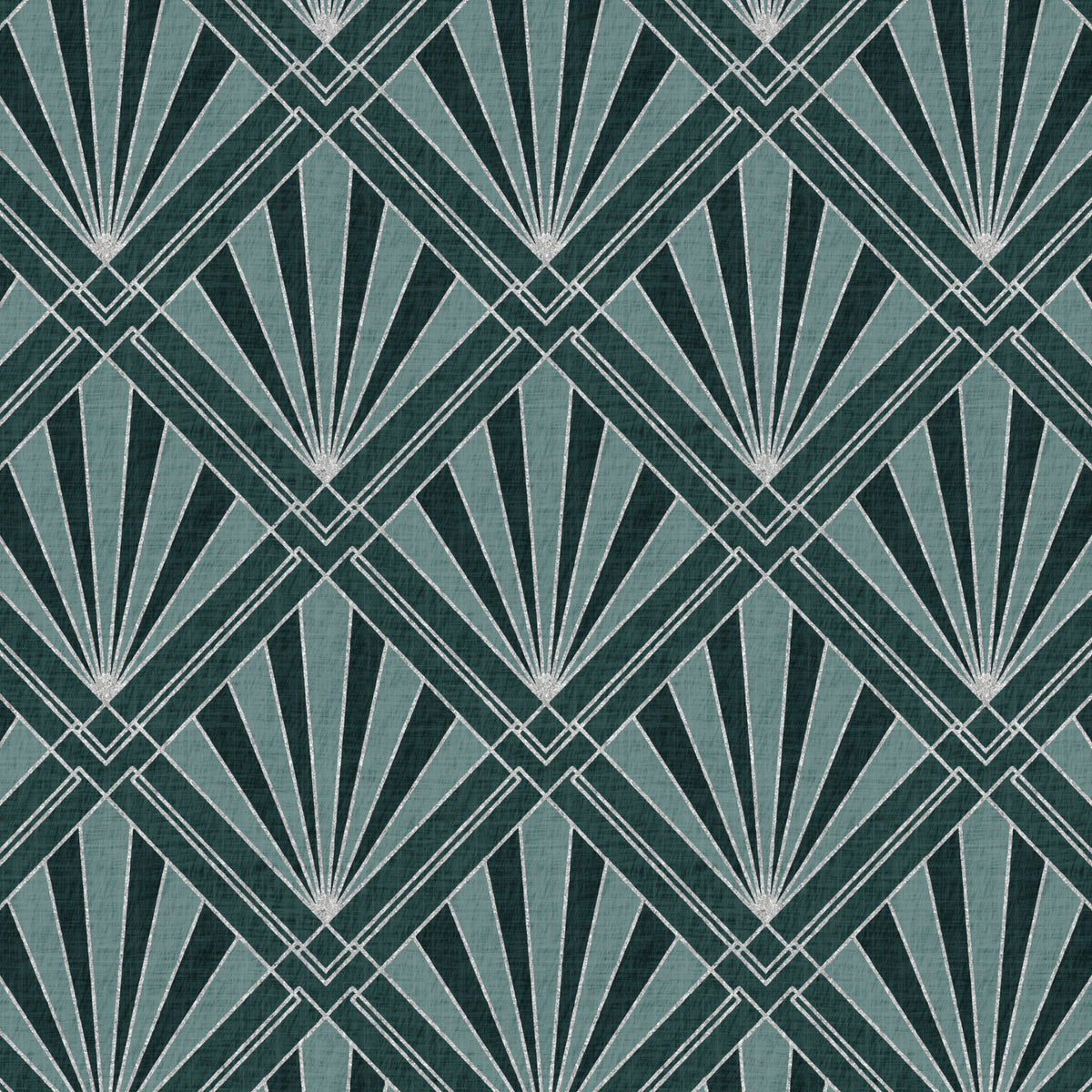 Art Deco silver wallpaper petrol teal blue geometric sunburst diamond pattern detail