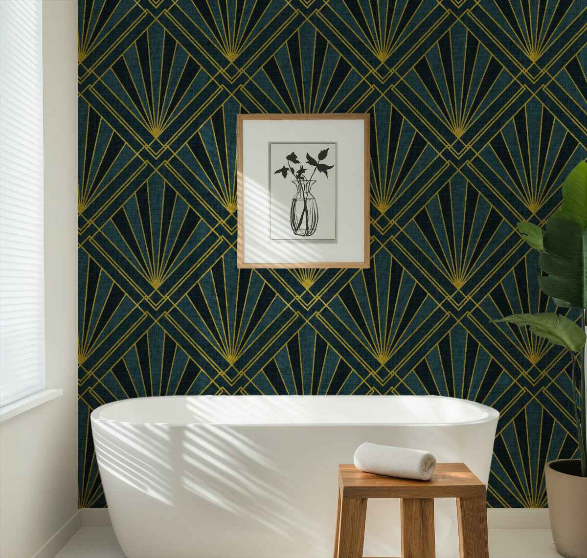 Art Deco Sunburst Diamond Wallpaper | Gold Geometric Design in Four Colours