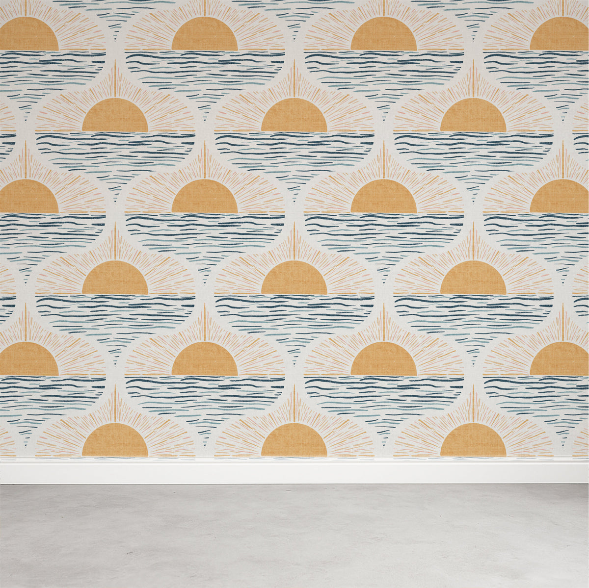 close up of a wall featurinf a boho coastal seamless pattern using peel and stick wallpaper