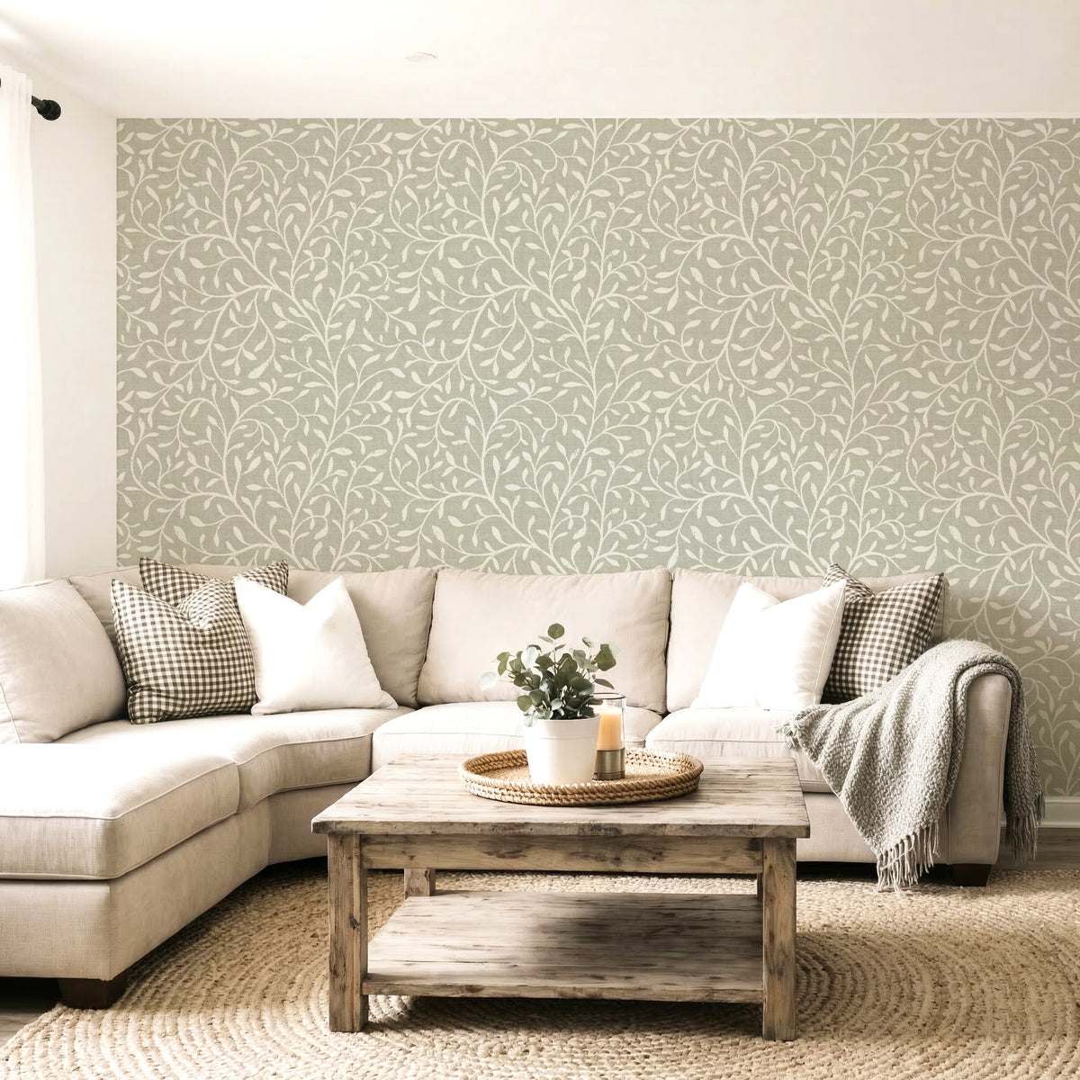 Botanical Print Wallpaper - Hand-Drawn Leaf Silhouette Design