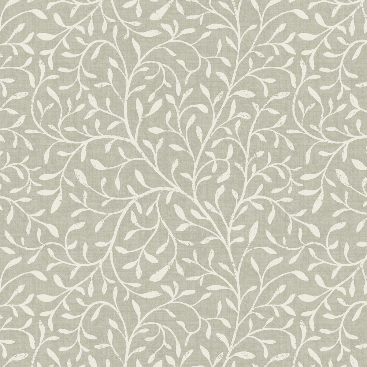 Botanical leaf silhouette wallpaper in sage green -- full pattern repeat detail