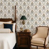 Cottagecore Floral Wallpaper - Vintage Tulip Botanical Design in Dusty Pink & Mustard