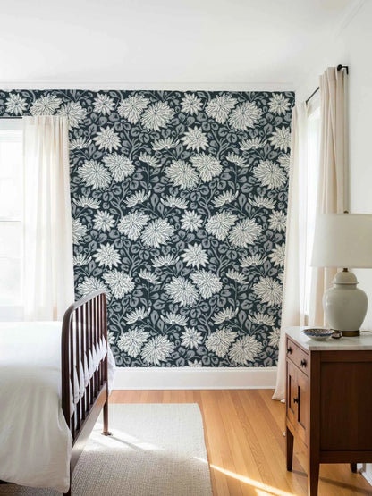 Bold Floral Wallpaper – Hand Drawn Dahlia Design for Modern Feature Walls