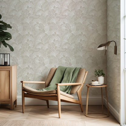 Japandi Botanical Ginkgo Leaf Wallpaper: Modern Zen Wall Mural – Peel and Stick, Removable, Traditional & Vinyl Options