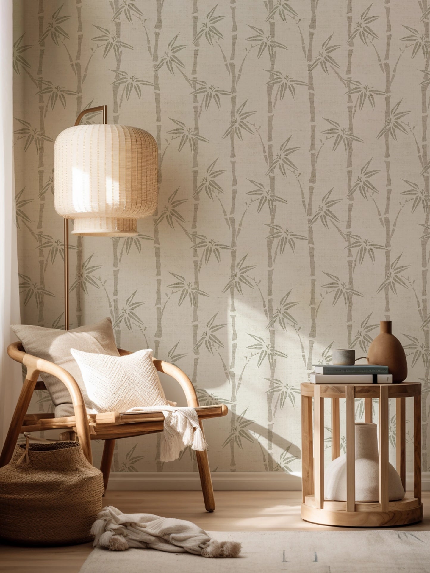 Japandi Bamboo Wallpaper – Minimalist Botanical Wallcovering in Neutral and Pastel Tones