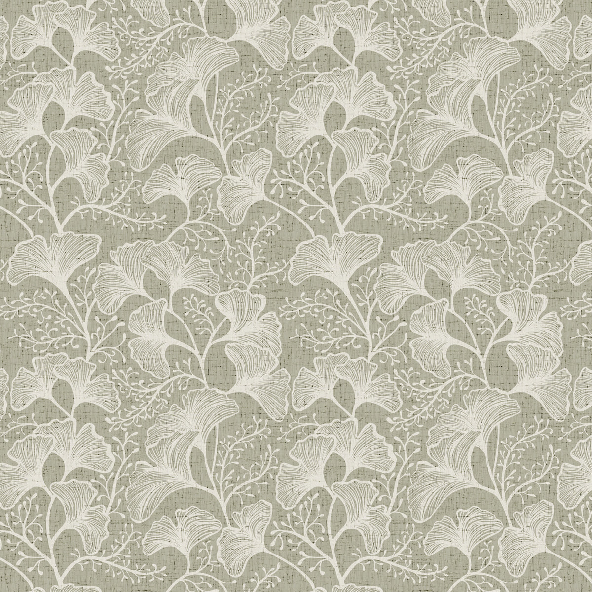 Ginkgo leaf wallpaper flat lay showing full pattern repeat in sage green