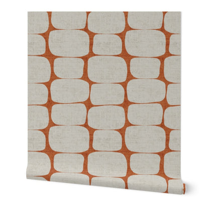Flat lay of abstract mid-century stripe pattern in terracotta from retro geometric wallpaper design