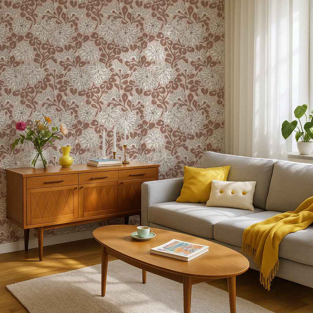 Bold Floral Wallpaper – Hand Drawn Dahlia Design for Modern Feature Walls