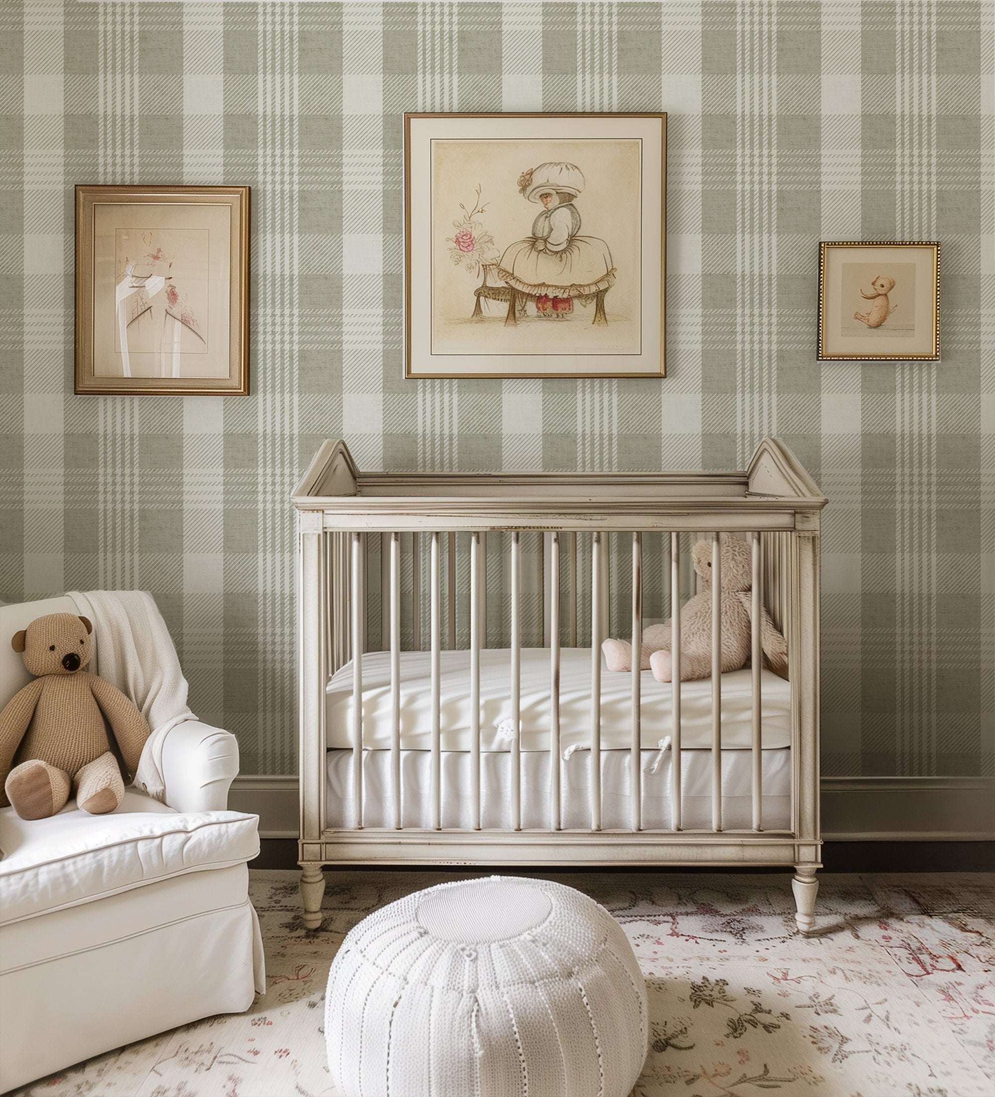 Pastel Plaid wallpaper with soft check and tartan pattern in greige and cream